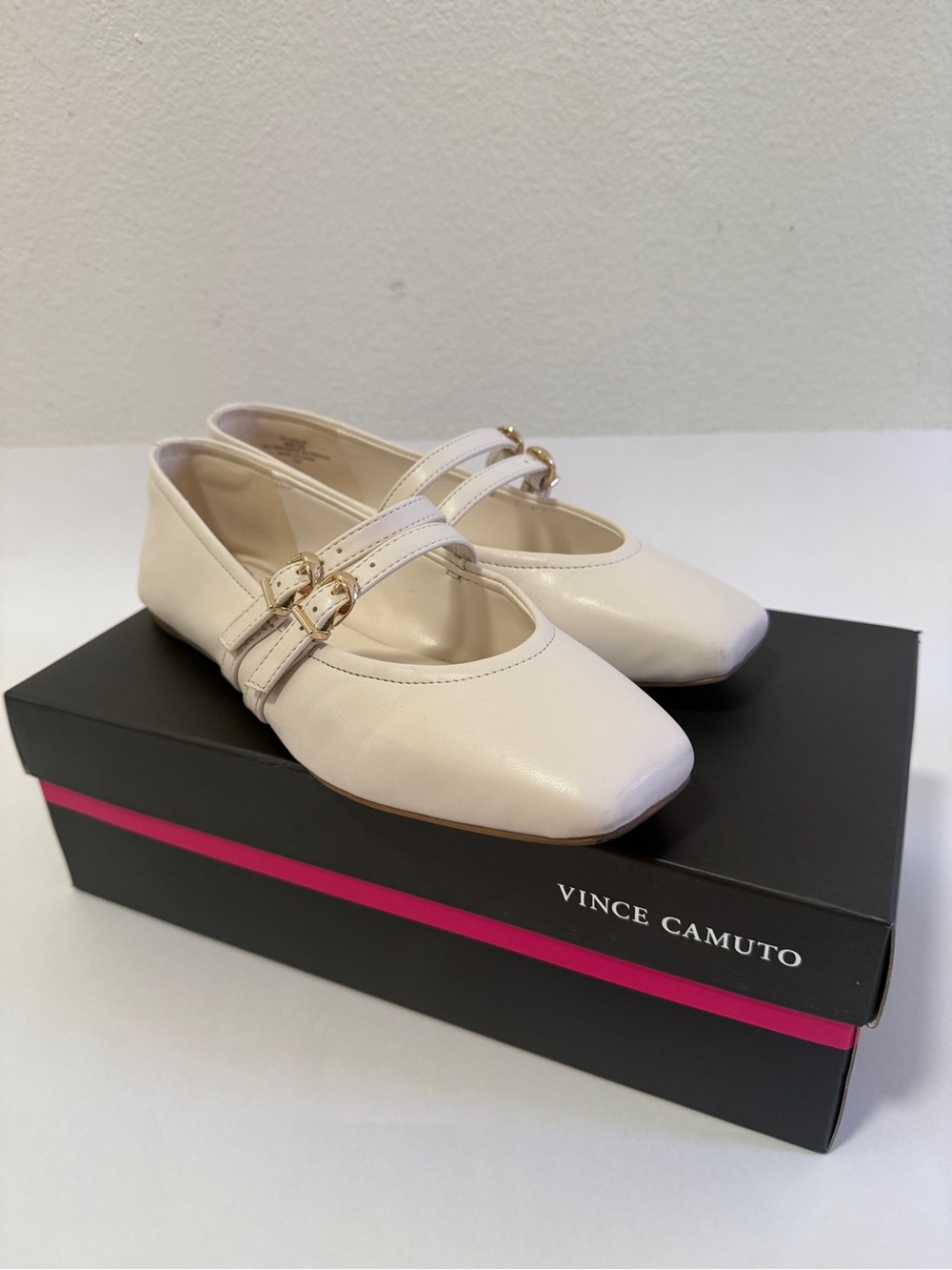 Vince Camuto Cream Double-Strap Mary Jane Flats